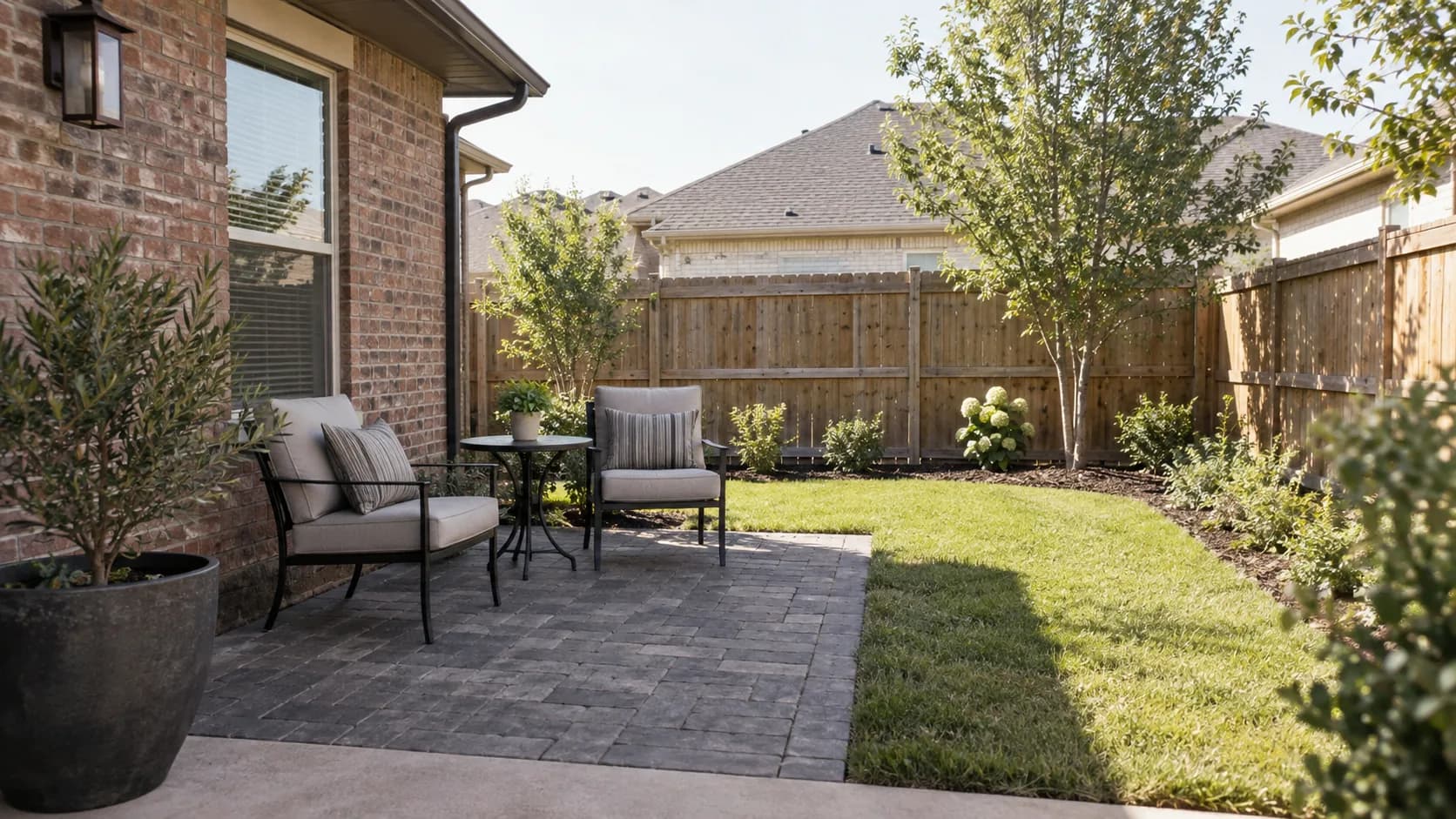 A compact backyard patio.